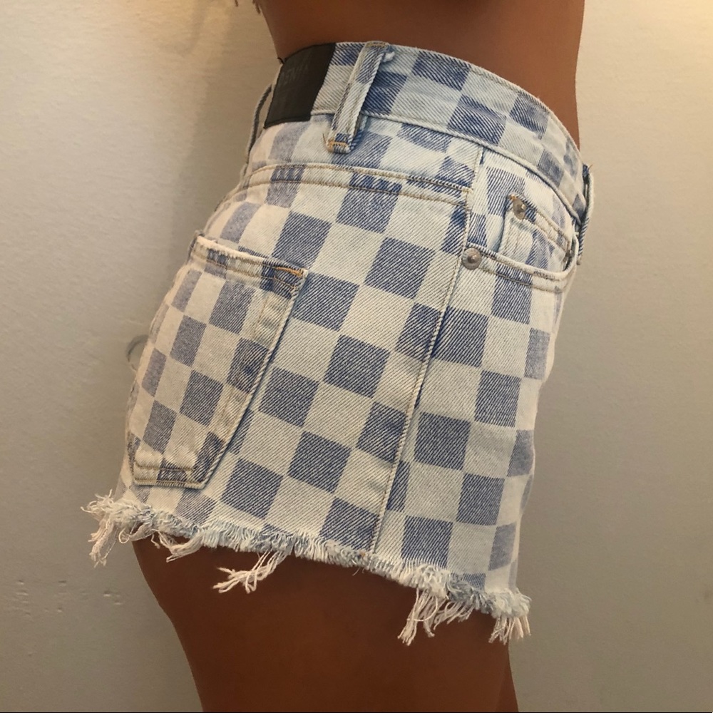 Checkered Denim Shorts
